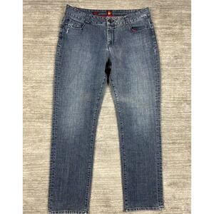 Ooh La La Jeans Women 16 Blue Straight Leg Hustle Medium Wash Distressed Stretch
